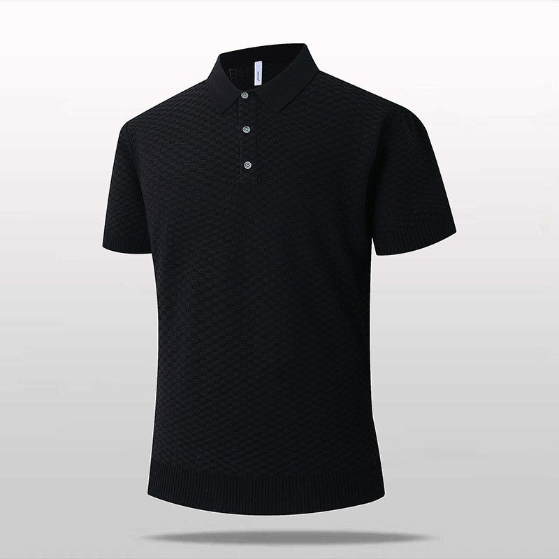 Men's Short Sleeve Polo Shirt with Structured Surface Mune Fashion