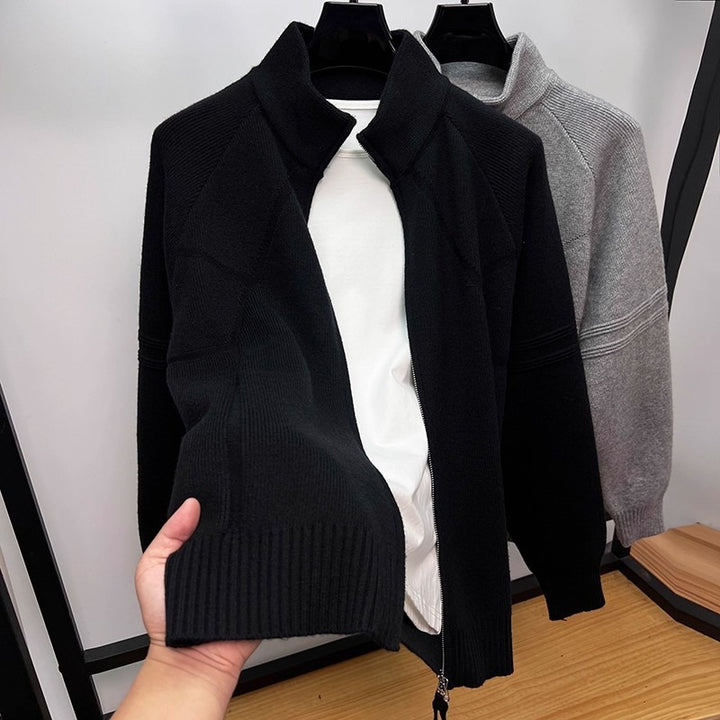Men's Structured Half-Zip Cardigan with Stand Collar and Raglan Sleeves Mune Fashion