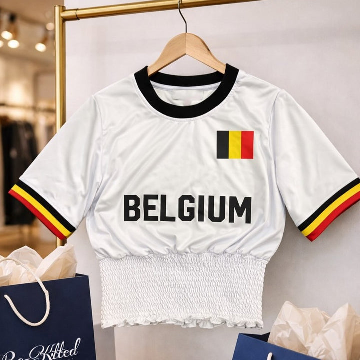 Women's sporty crop top with gathered waistband and Germany motif Mune Fashion