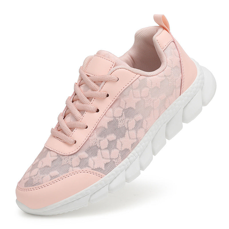 Ladies nan net sneakers with floral cutout pattern, flexible segment sole and cushioned heel collar Mune Fashion