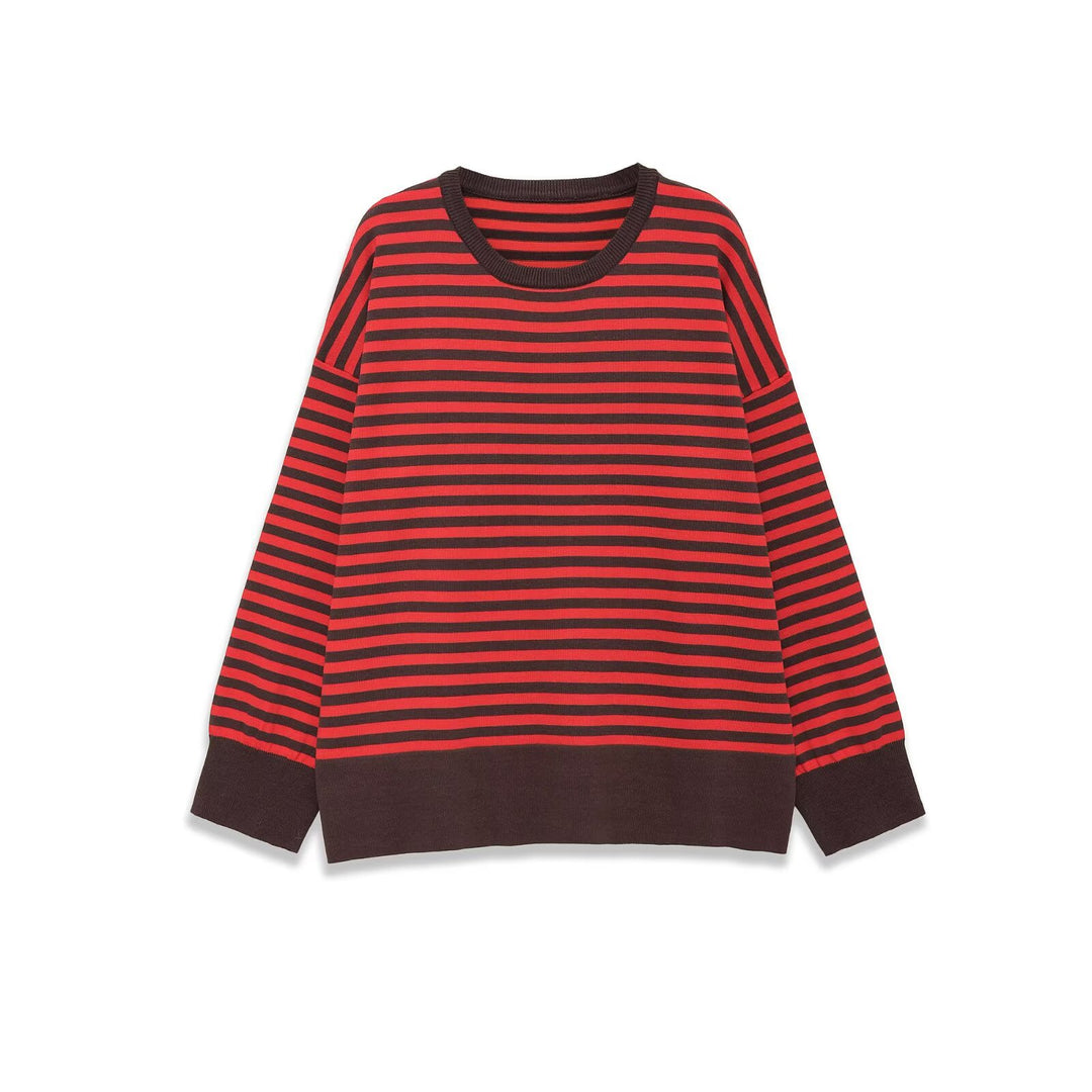 Women's Striped Oversized Sweater with Contrast Cuffs Mune Fashion