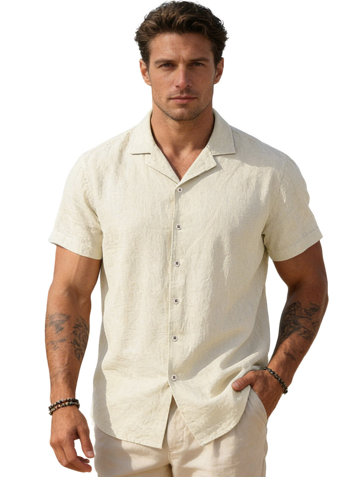 Men's airy linen camp shirt with open lapel collar short sleeve and relaxed summer fit Mune Fashion