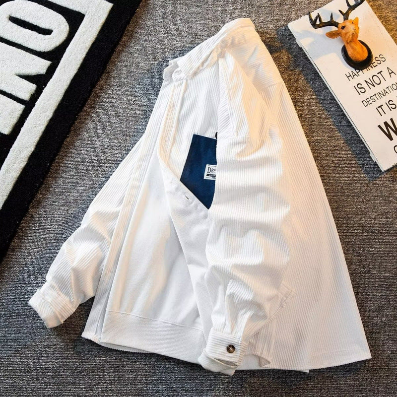 Men's structured cord overshirt with hidden button placket and contrasting inner flap pocket Mune Fashion