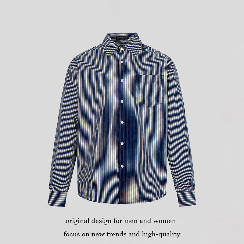 Men's Striped Oversized Shirt made of Cotton Blend with Kent Collar and Chest Pocket Mune Fashion