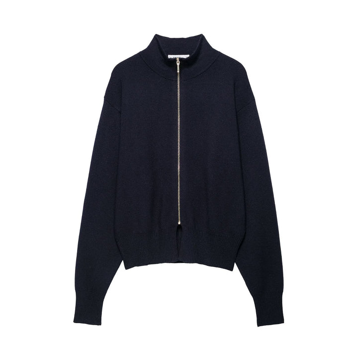 Women's Cropped Cardigan with Stand-up Collar and Full Zip Mune Fashion