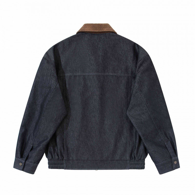 Men's Relaxed Bomber Denim Jacket with Cord Collar and Two-Way Zipper Mune Fashion