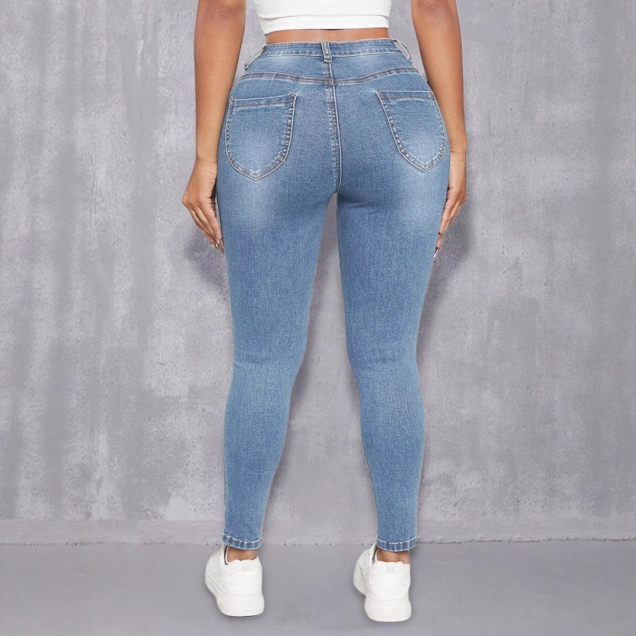 Women High-Waist Skinny Jeans with Pearl Application Mune Fashion