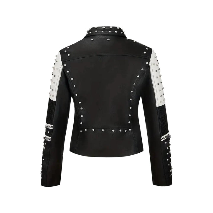 Women's Studded Biker Jacket made of Faux Leather with Waist Belt Mune Fashion
