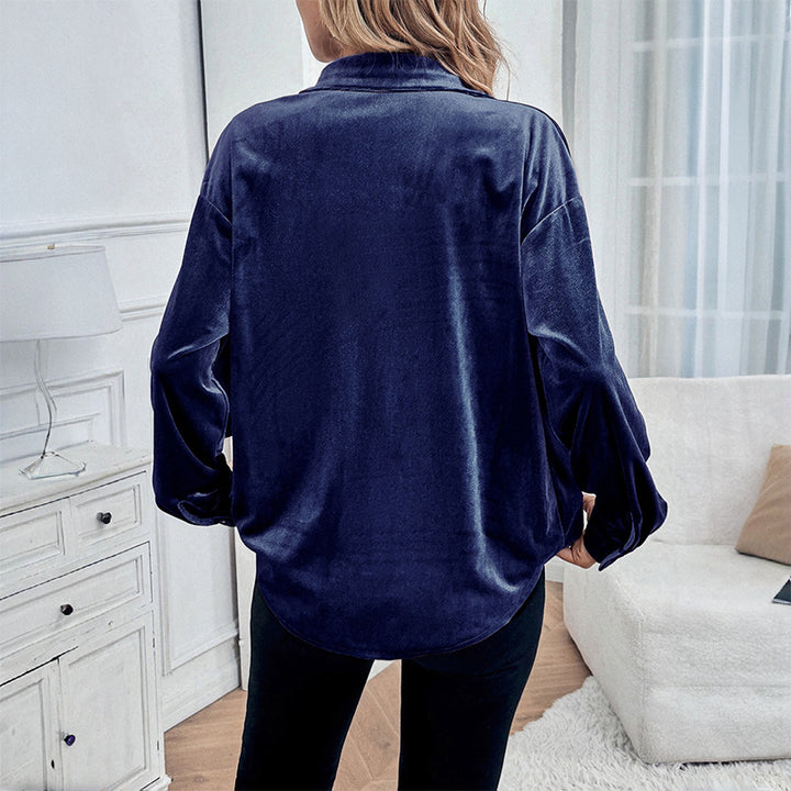 Women Elegant Velvet Blouse with Button Details Mune Fashion