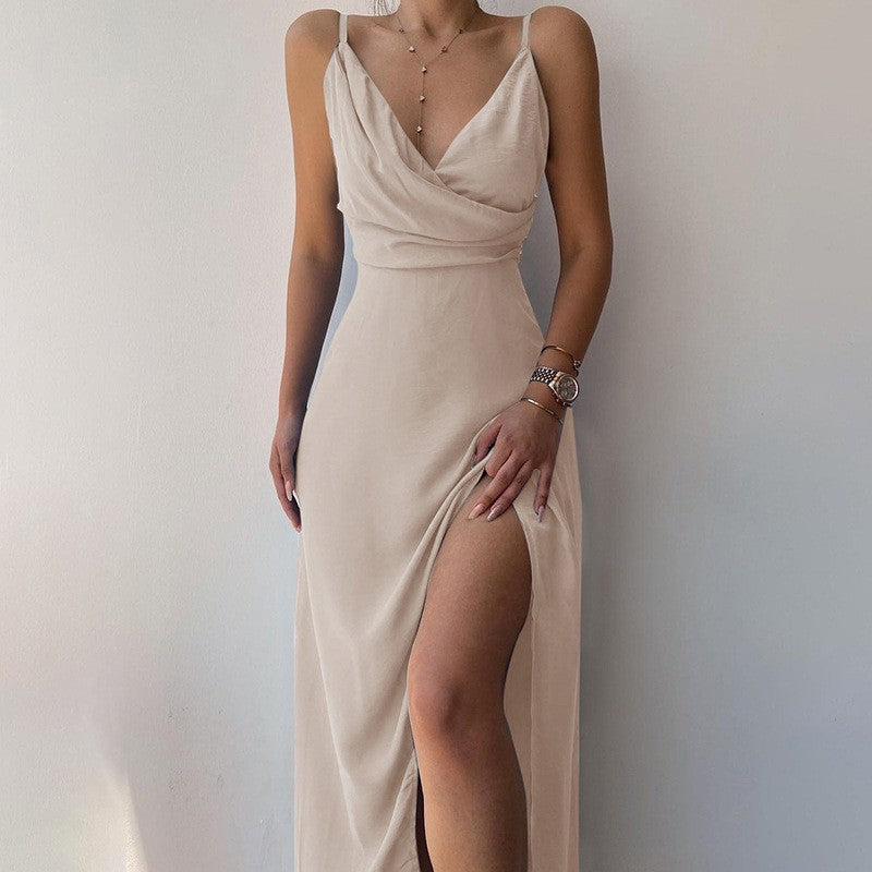 Women Elegant Maxi Dress with Stylish Wrap Neckline and Seductive Slit Mune Fashion