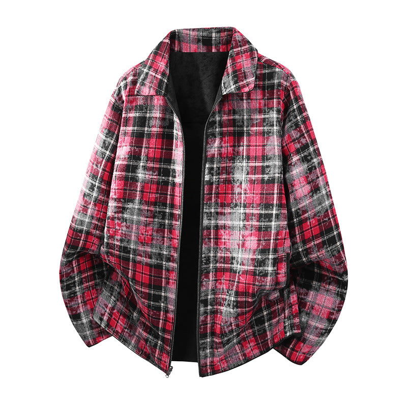 Men's oversized shirt jacket in suede look with checked flannel lining Mune Fashion