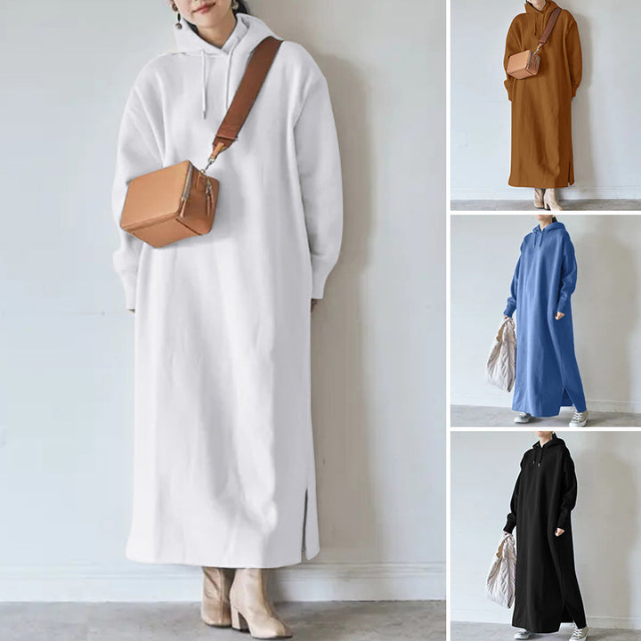 Women’s oversized hoodie maxidress with straight cut and side slit Mune Fashion