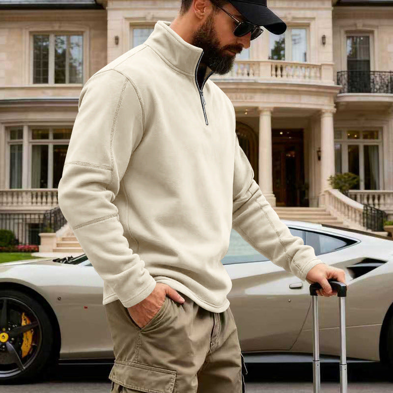 Men's half-zip sweatshirt with stand-up collar and prominent seam details Mune Fashion