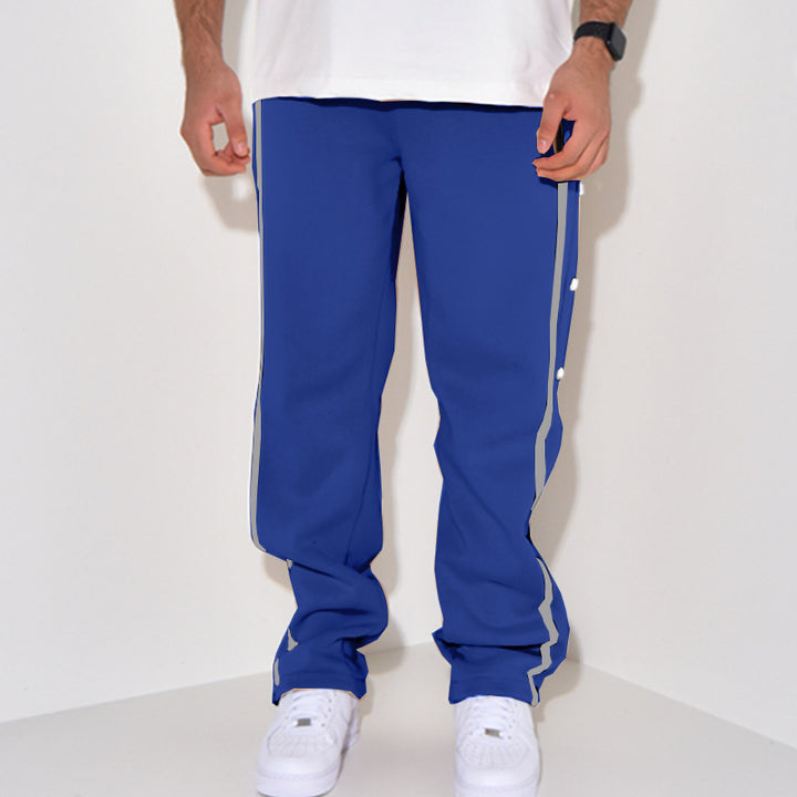 Men's Snap Track Pants with Side Contrast Stripe, Snap Button Placket and Elastic Waistband Mune Fashion