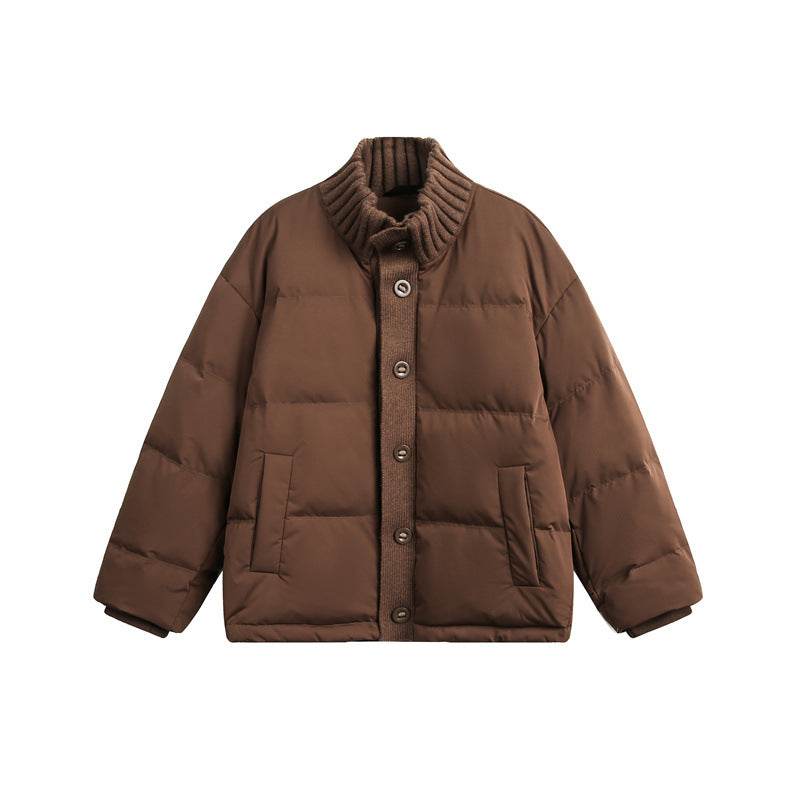 Unisex Short Quilted Oversized Padded Jacket with Ribbed Collar and Snap Closure Mune Fashion