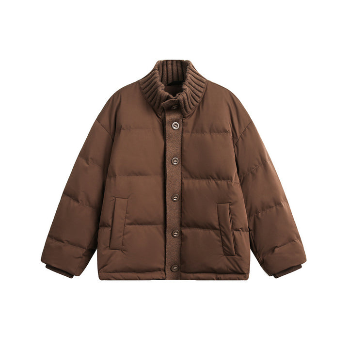 Unisex Short Quilted Oversized Padded Jacket with Ribbed Collar and Snap Closure Mune Fashion