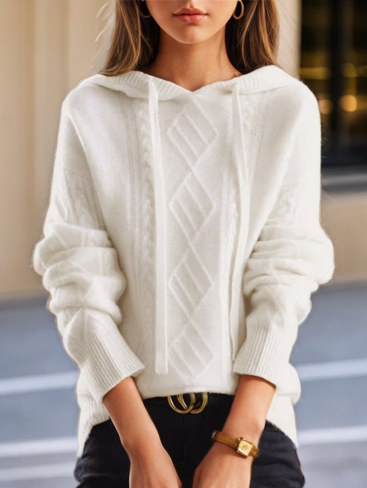 Women's cozy hoodie made of cashmere blend with cable pattern and oversized fit Mune Fashion