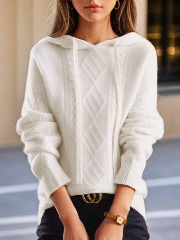 Women's cozy hoodie made of cashmere blend with cable pattern and oversized fit Mune Fashion