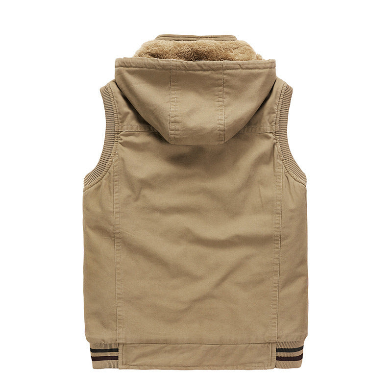Men's Sleeveless Canvas Vest with Hood, Teddy Lining and Multi-Function Pockets Mune Fashion