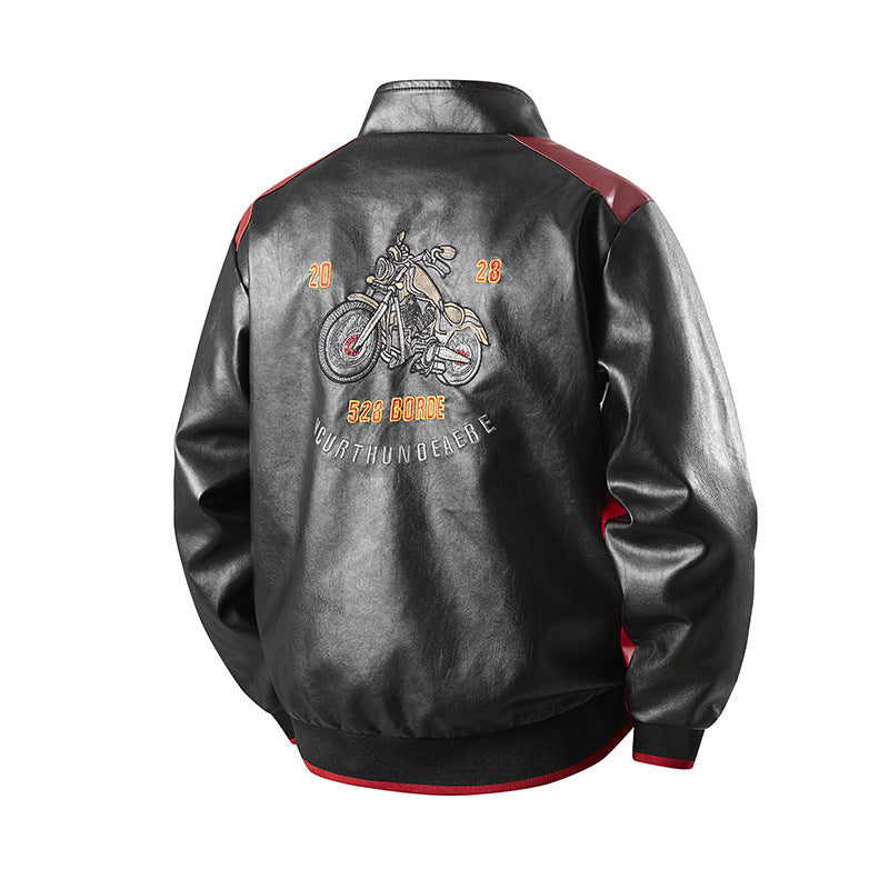 Men's Fashion Faux Leather Jacket with Embellished Embroidery Mune Fashion