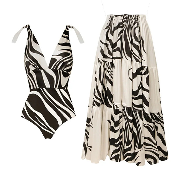 Women's One-Piece Swimsuit with Stylish Zebra Design Mune Fashion