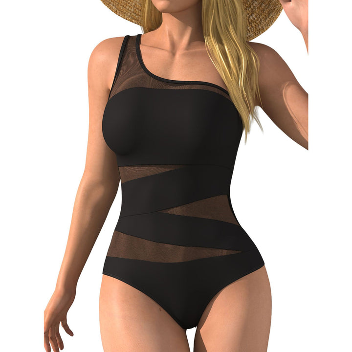 Women's one-piece swimsuit with asymmetric design and transparent inserts Mune Fashion