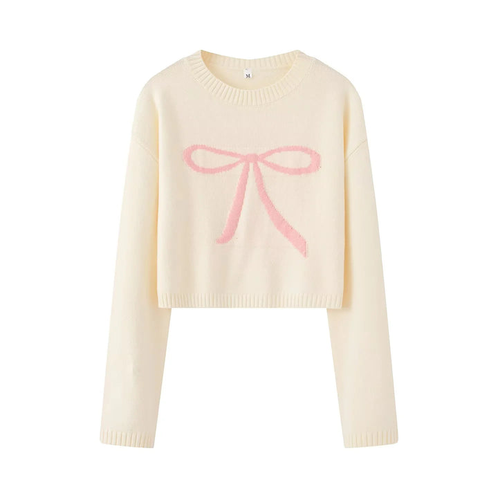 Women's short cut knitted sweater with intarsia bow motif Mune Fashion