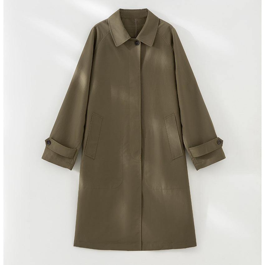 Women Mid-Length Trench Coat with concealed snap placket and adjustable cuffs Mune Fashion