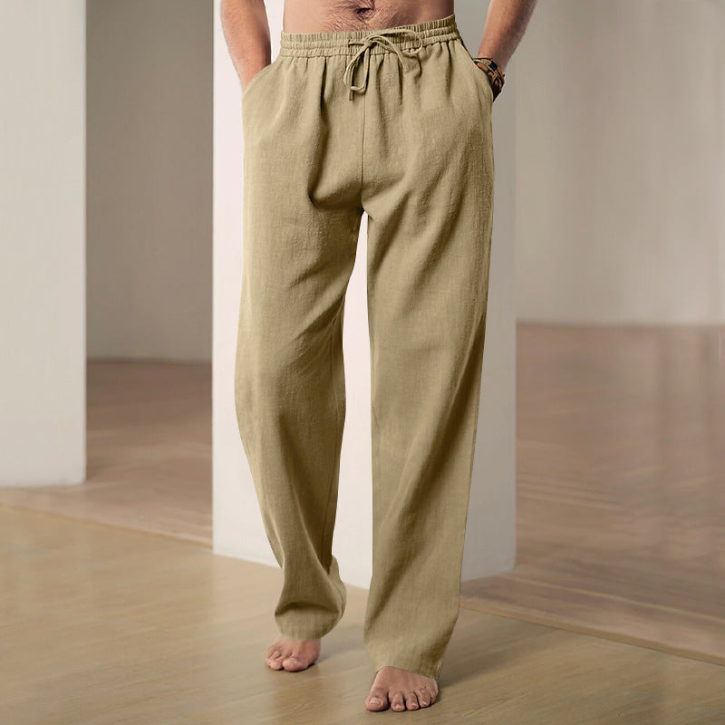 Men's comfortable linen-cotton blend relaxed pants with straight leg, elastic waistband, and concealed side pockets Mune Fashion