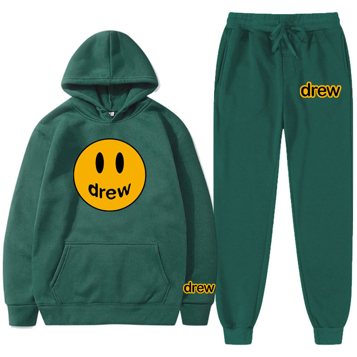 Unisex two-piece lounge set made of French terry with smiley print hoodie and tapered jogger pants Mune Fashion