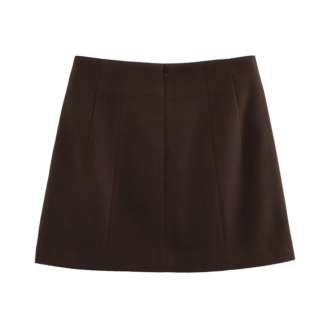 Women A-line Mini Skirt made of Wool Blend with Decorative Seams Mune Fashion