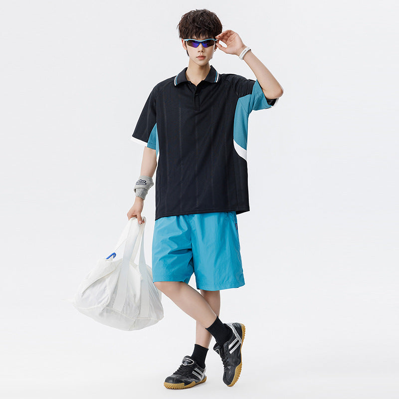 Unisex Boxy Oversize Polo Shirt made of technical functional jersey with contrast panels and raglan sleeves Drune