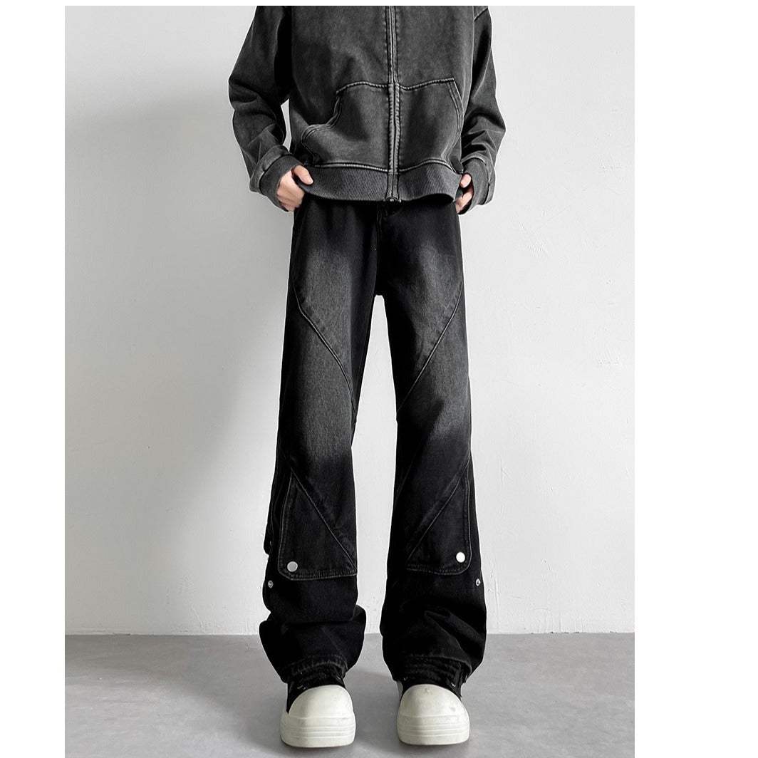 Women Wide-Cut Jeans with Creative Design Mune Fashion