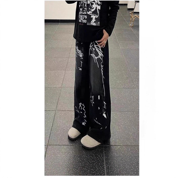 Women's Wide-Cut Jeans with Artistic Graphic Print Mune Fashion
