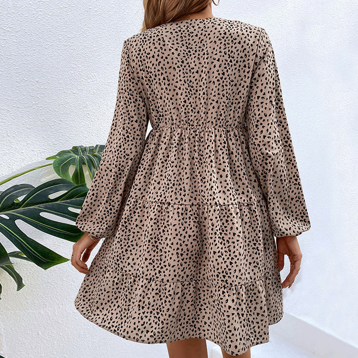 Women's Lightweight Tiered Mini Dress with V-Neck, Elastic Waistband and Allover Print Mune Fashion