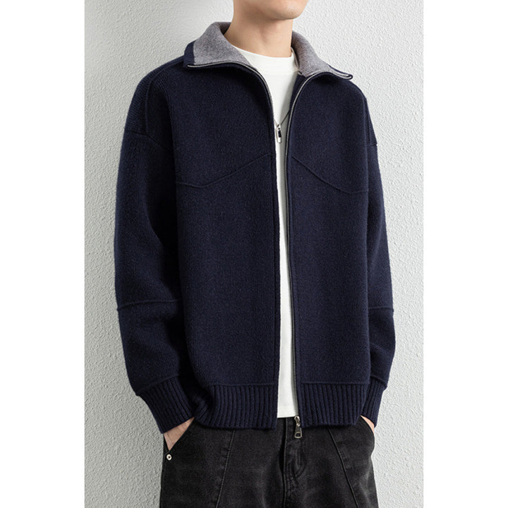 Men's knit zip jacket with contrast collar and ribbed cuffs Mune Fashion