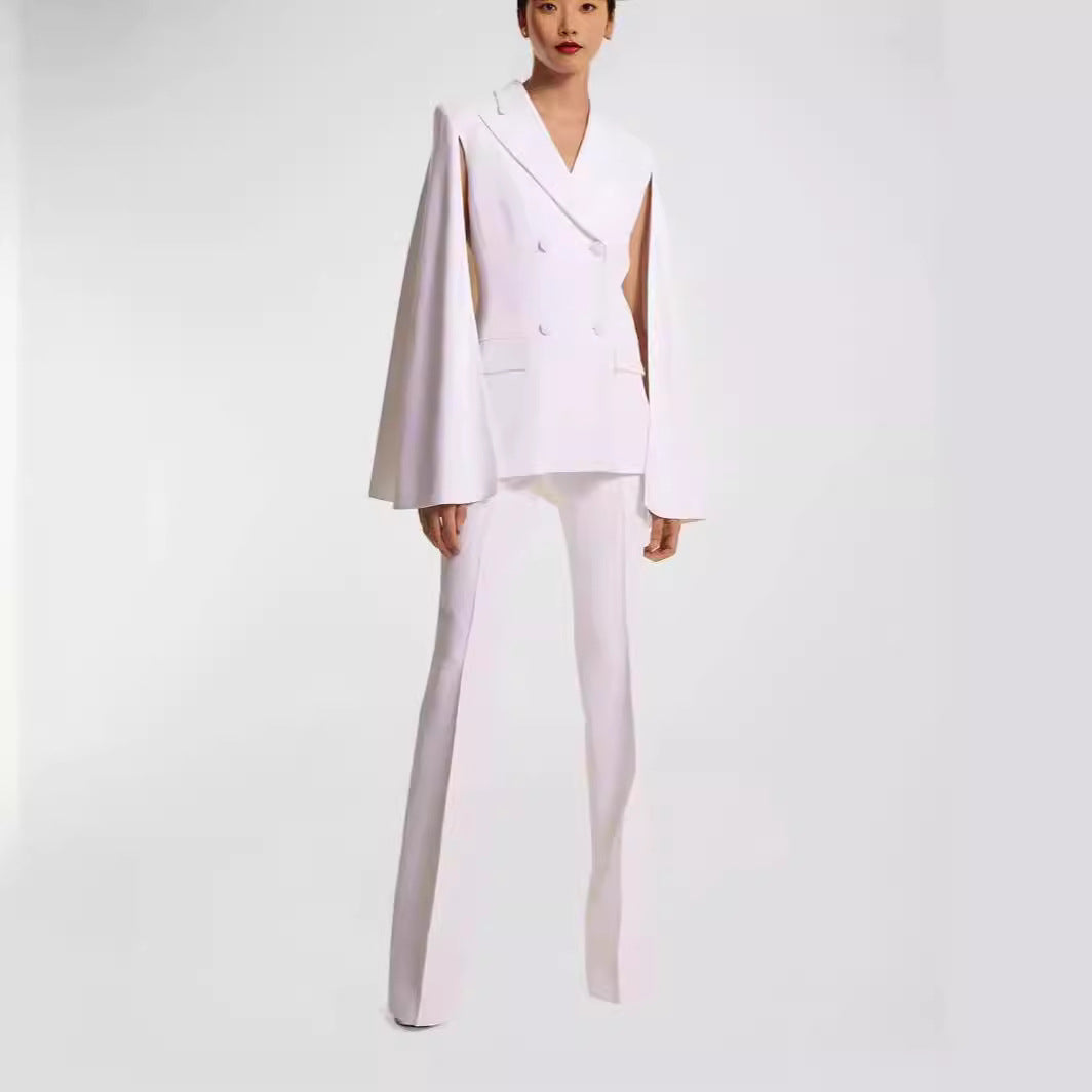 Women's Double-Breasted Blazer with Cape Sleeves and Tailored Silhouette Mune Fashion