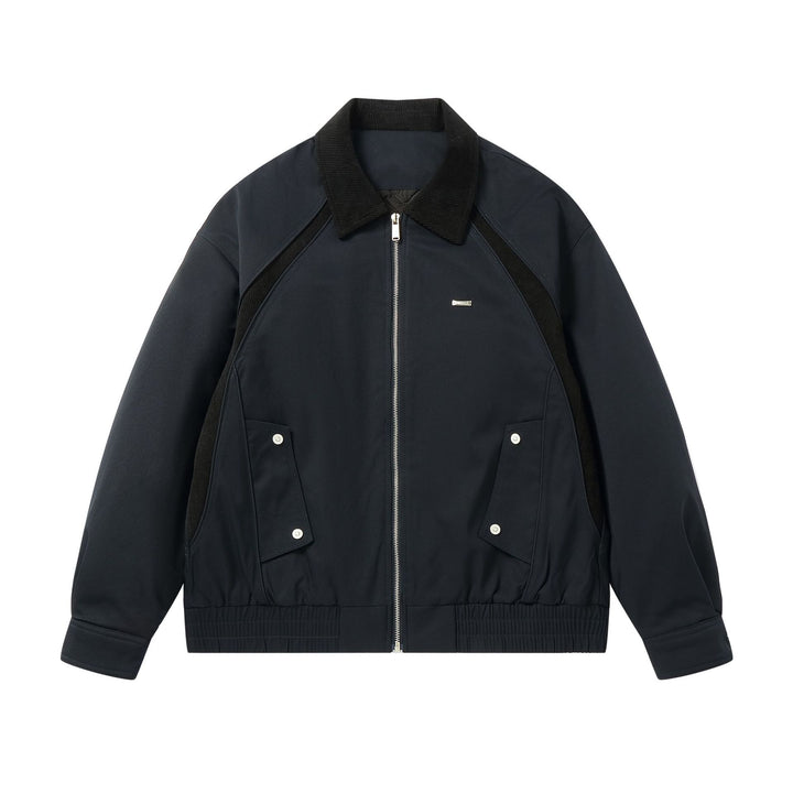 Men's cropped boxy blouson with corduroy collar, two-way zipper, and flap pockets Mune Fashion