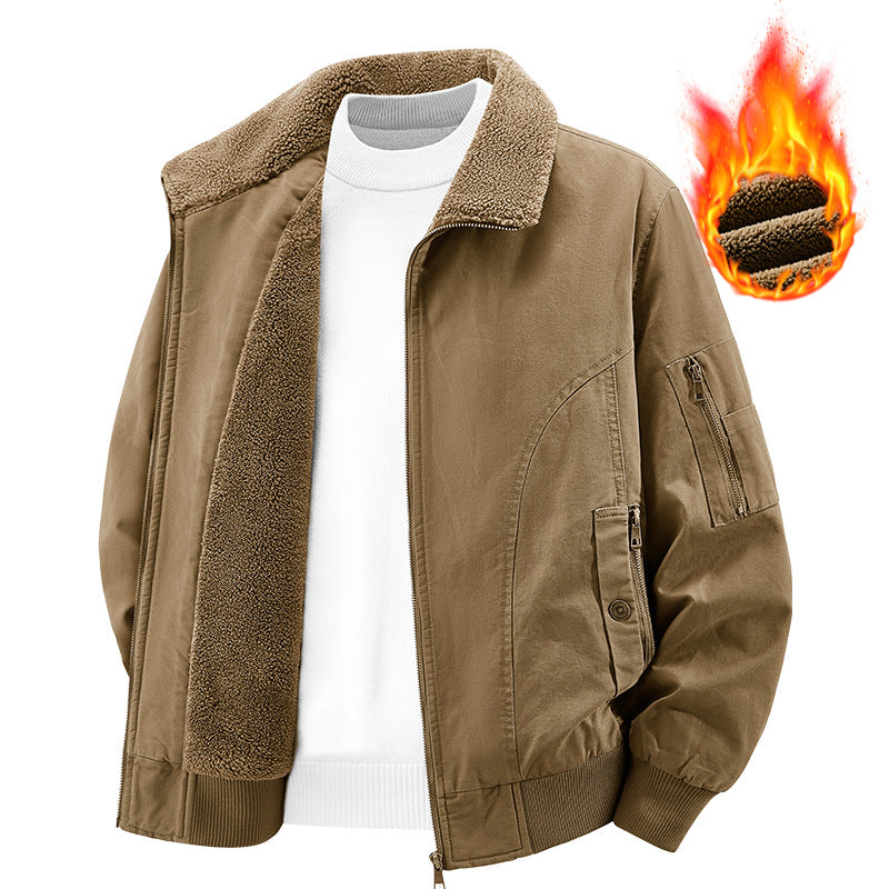 Men's Thermal Bomber Jacket in Vintage Style with Teddy Plush Lining and Multiple Pockets Mune Fashion