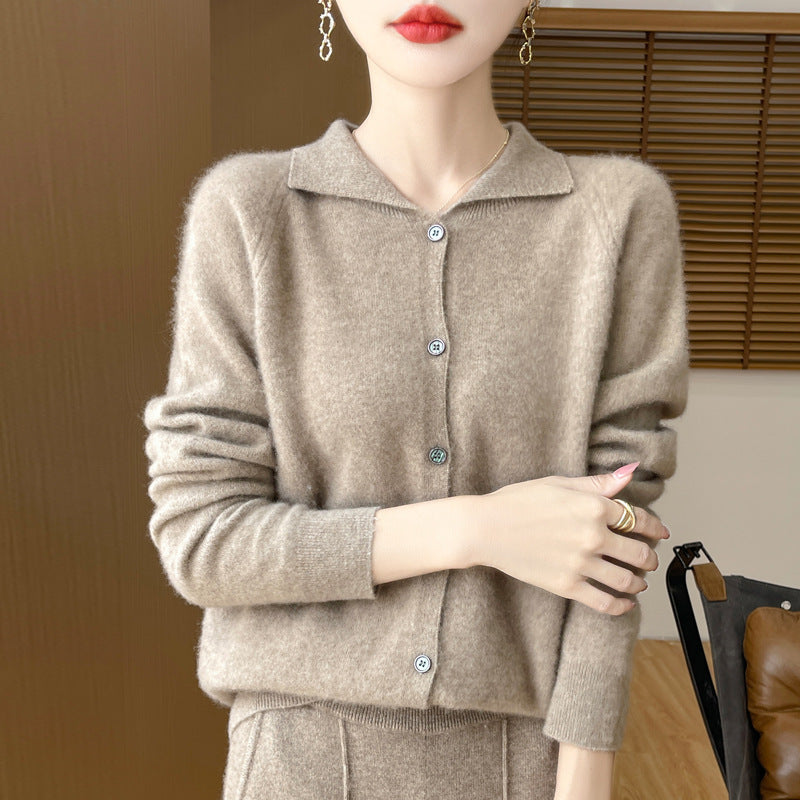 Women's Cozy Notched Collar Cardigan in Cashmere Look with Mohair Effect Mune Fashion