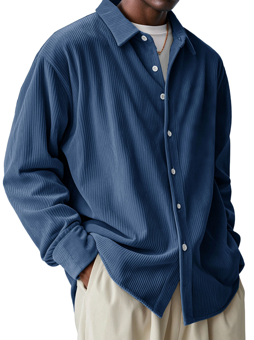 Men's oversized cord shirt with fine ribbed texture and relaxed fit Mune Fashion