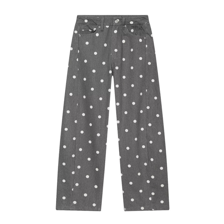 Women's High-Waisted Wide Jeans with Dots and Crease Mune Fashion
