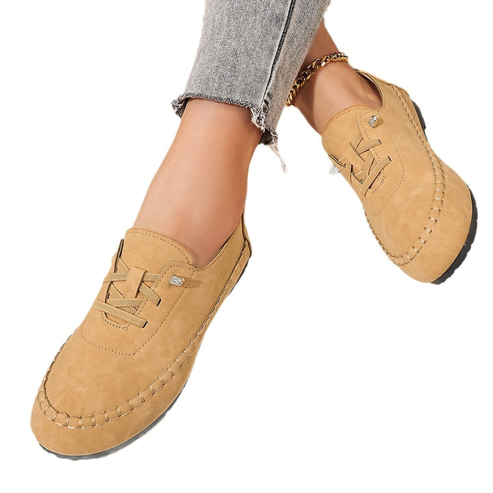 Women's breathable moccasin slippers made of microfiber with elastic lacing and non-slip rubber sole Mune Fashion