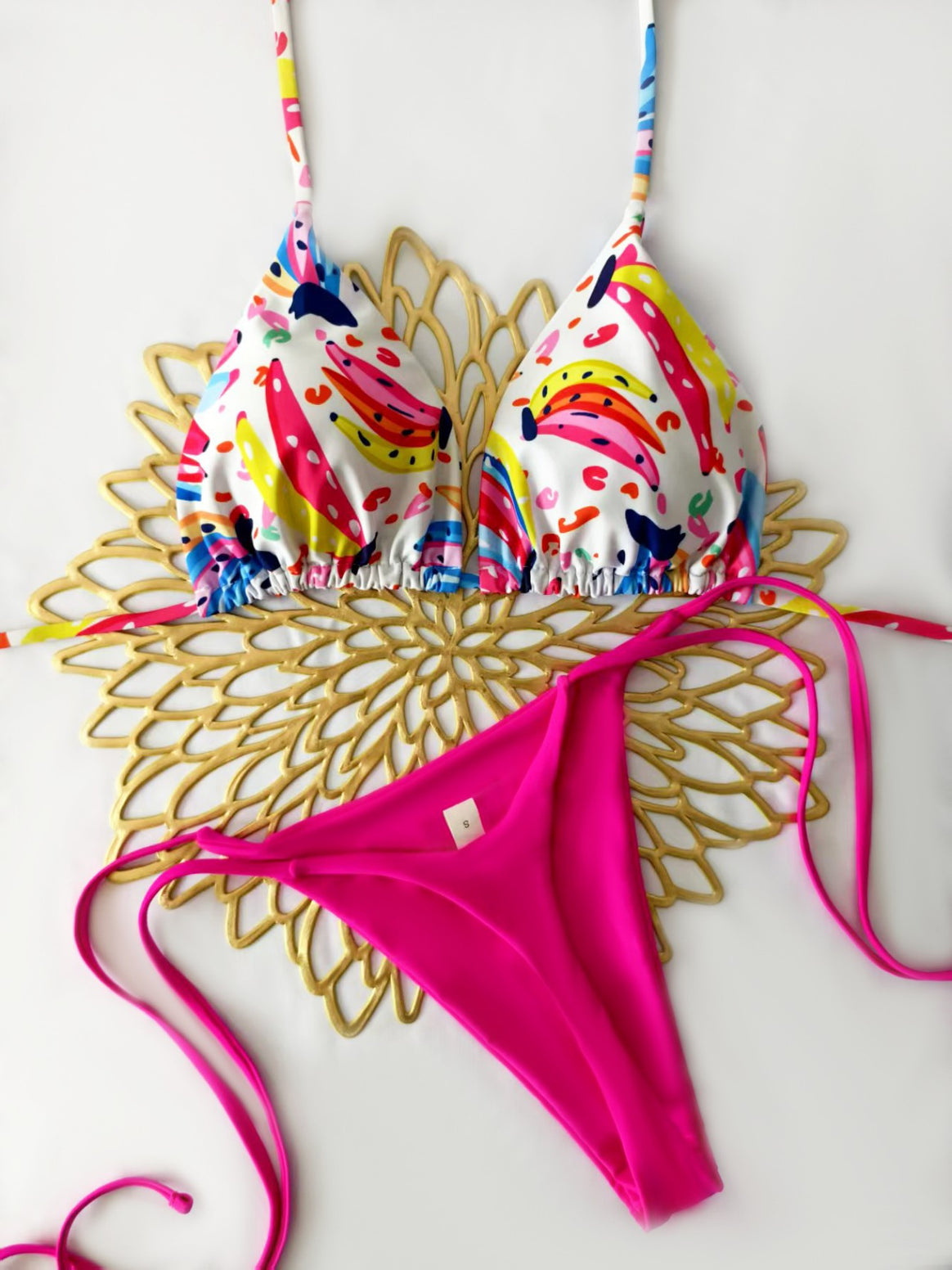 Women's bikini set with colorful fruit pattern and side knot Mune Fashion