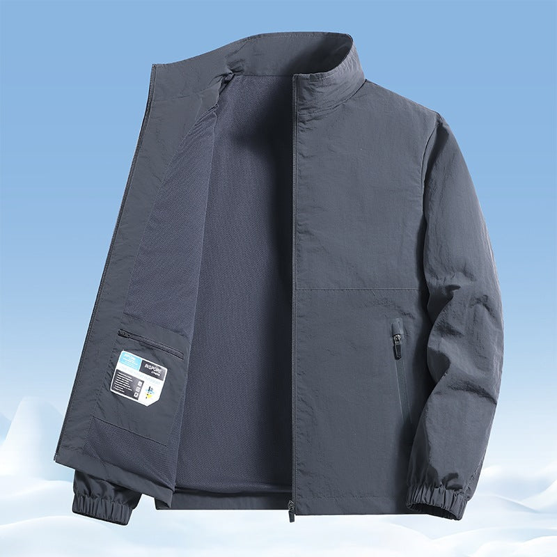 Men's lightweight wind and water-repellent transitional jacket with mesh lining, stand-up collar & zippered pockets Mune Fashion