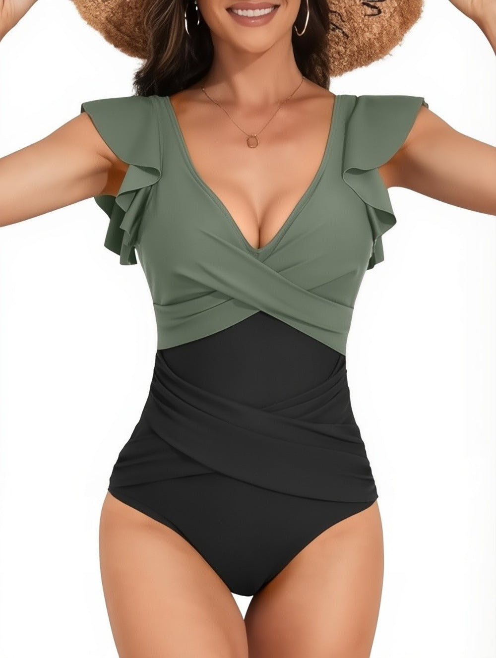 Women's one-piece swimsuit with ruffle elements Mune Fashion