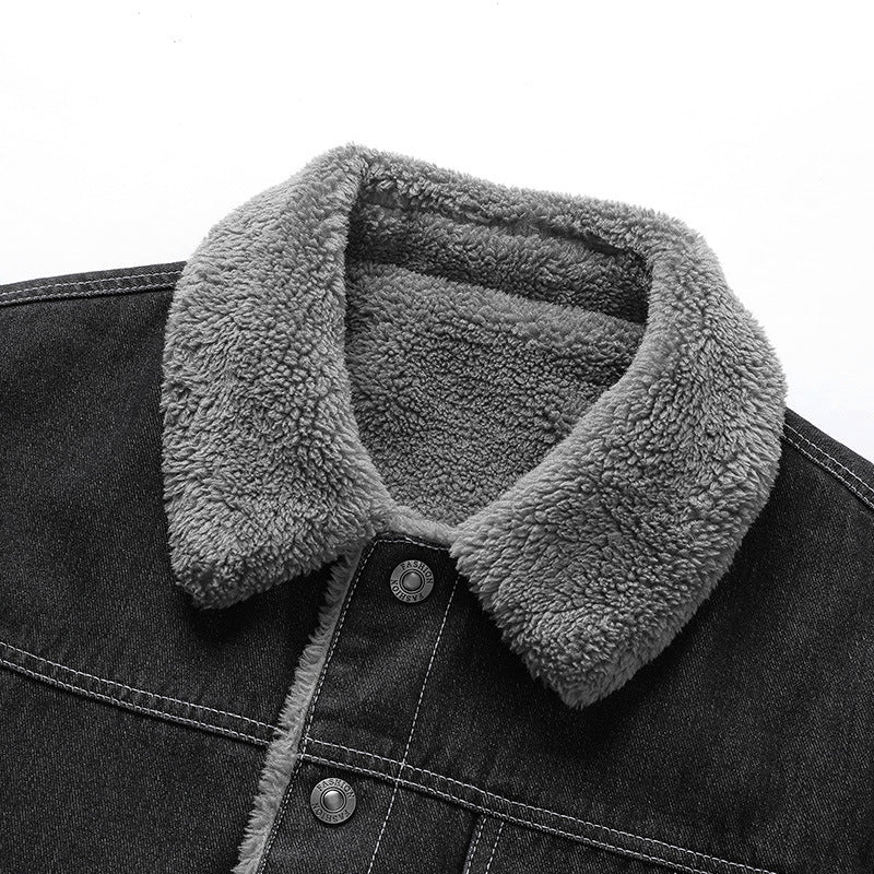 Men's Overshirt Jacket made of Denim with Teddy lining and Sherpa collar Mune Fashion