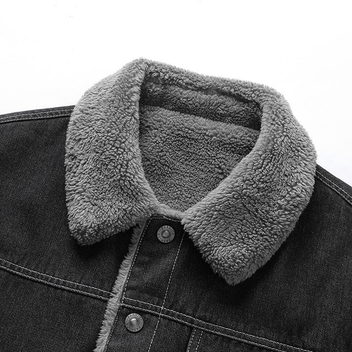 Men's Overshirt Jacket made of Denim with Teddy lining and Sherpa collar Mune Fashion