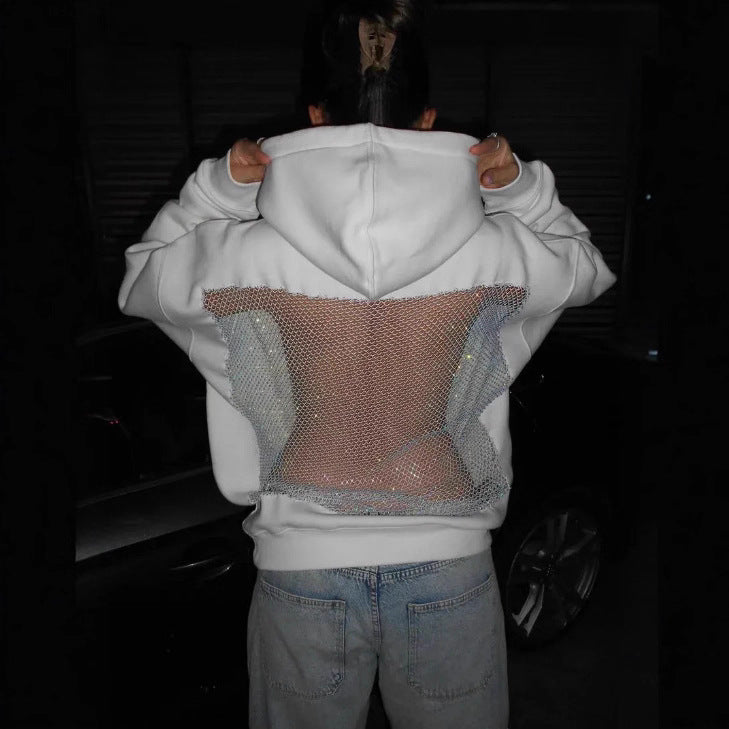 Women's hooded sweatshirt with transparent embroidered back section Mune Fashion