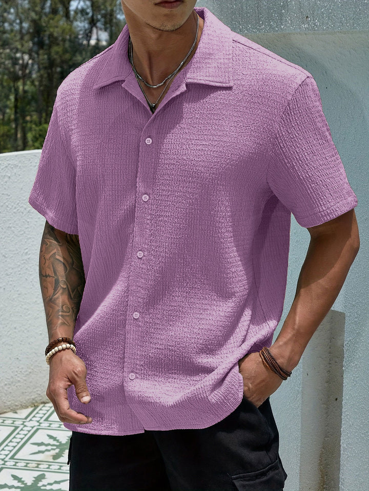 Men's casually cut shirt made of crinkled cotton blend with Kent collar Mune Fashion